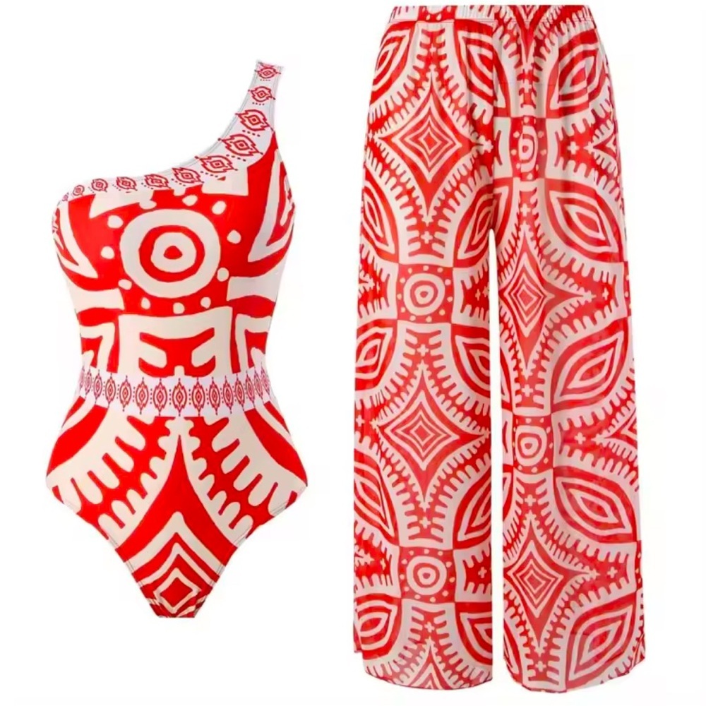 One Piece Swimsuit and Matching Pant Set